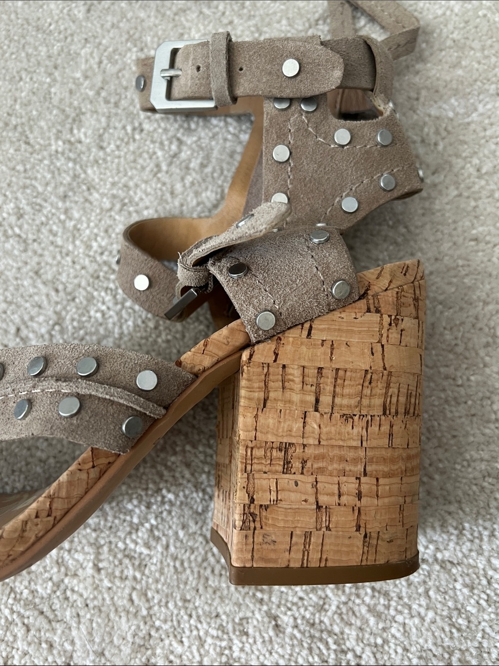 Dolce Vita Studded Taupe Suede Block Heel Sandals - Women - Picture 5 of 11